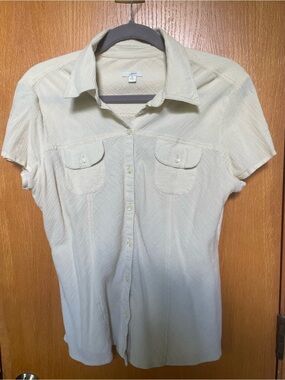 J Jill Light Yellow Short-Sleeve Button-Up Shirt